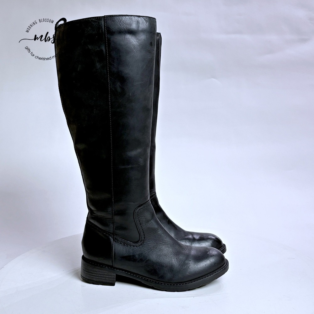 Clarks Leather Fur Lined‎ Side Zip Tall Boots Black Women 7